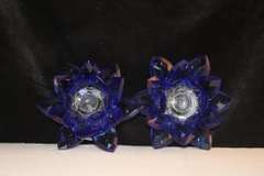 Pair Blue Lotus Candleholder