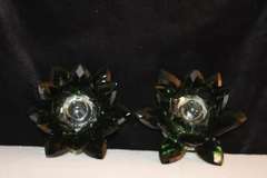 Crystal Amerald Lotus Candleholder - Set of 2
