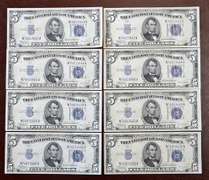 8 BU in Sequence $5 Silver Certs, 1934C