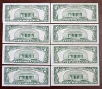 8 BU in Sequence $5 Silver Certs, 1934C