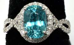 Sweet Blue Zircon & Diamond Ring in 14KT White Gold