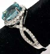 Sweet Blue Zircon & Diamond Ring in 14KT White Gold