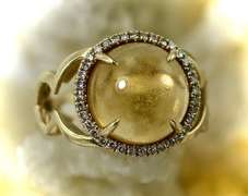 Unique 14K Cabachon Citrine and Diamond Ring