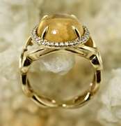 Unique 14K Cabachon Citrine and Diamond Ring