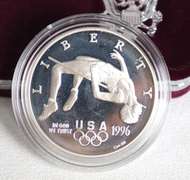 3 Olympic Silver Dollar Proofs With Boxs and Papers