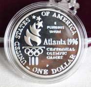 3 Olympic Silver Dollar Proofs With Boxs and Papers