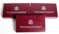 3 Olympic Silver Dollar Proofs With Boxs and Papers