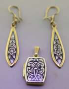 Vintage Sterling Silver Decorative Set Of Earrings And Pendant