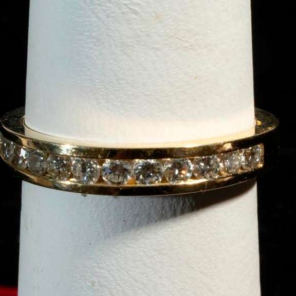 14 K Yellow Gold 12 Diamond Channel Set Ring, Size 6.5