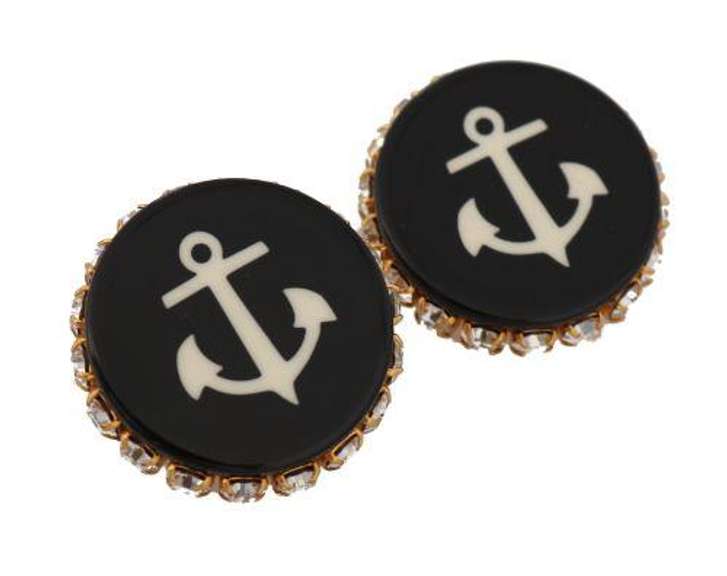 DOLCE & GABBANA CLEAR CRYSTAL BLACK ANCHOR EARRINGS