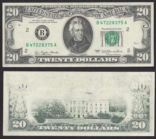$20 1977 FRN Major Insufficient Inking Uncirculated