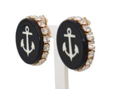 DOLCE & GABBANA CLEAR CRYSTAL BLACK ANCHOR EARRINGS