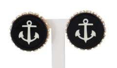 DOLCE & GABBANA CLEAR CRYSTAL BLACK ANCHOR EARRINGS
