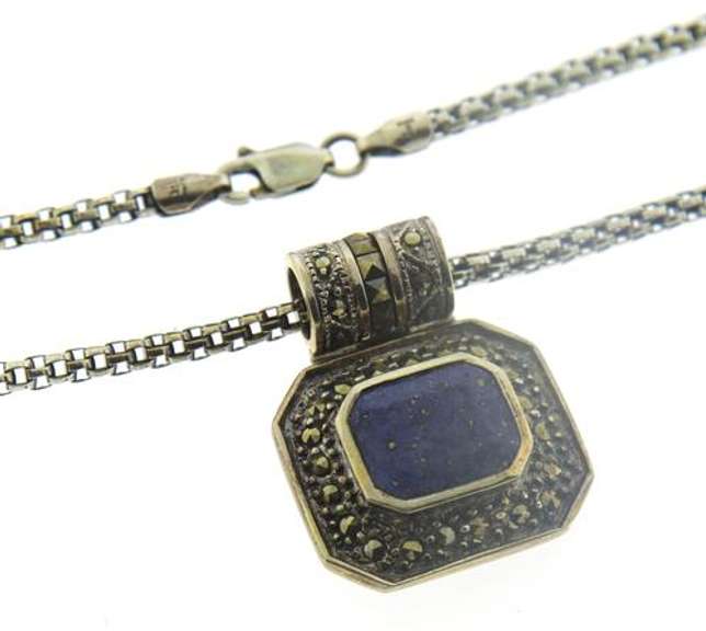 Lapis and Marcasite Sterling Silver Necklace