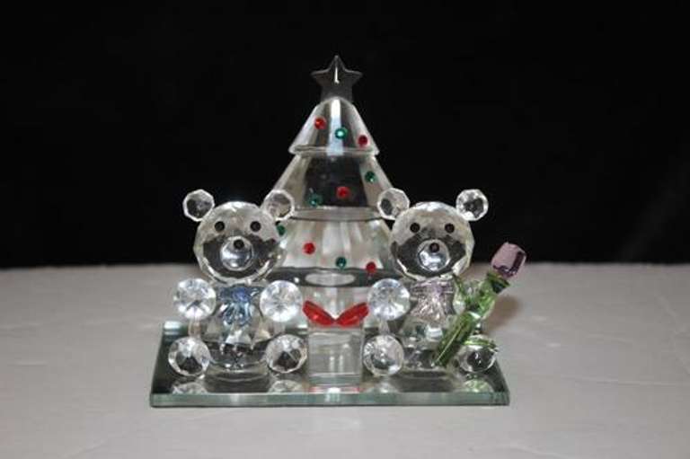 Crystal Teddy Bears on Mirror Base