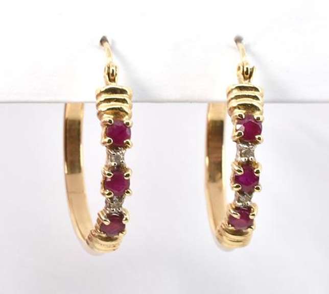 14k Hoop Earrings with Rubies