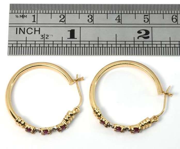 14k Hoop Earrings with Rubies