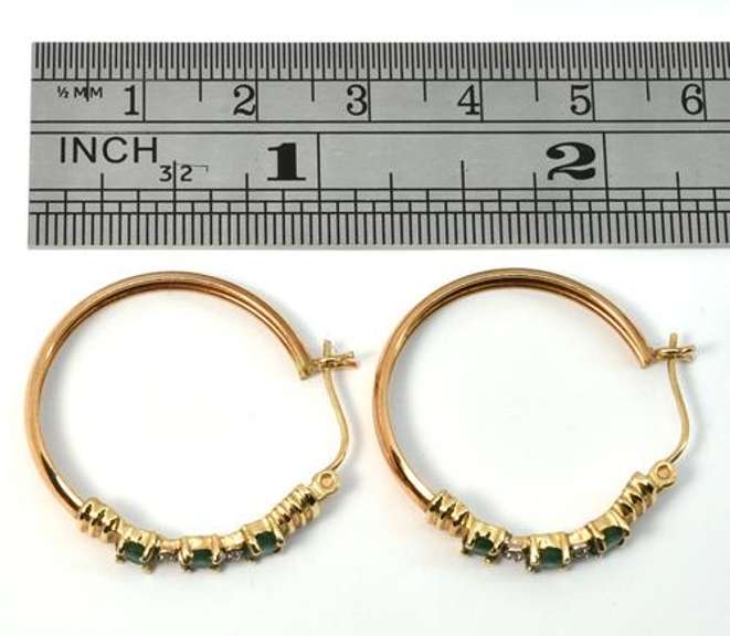 14k Hoop Earrings with Emeralds