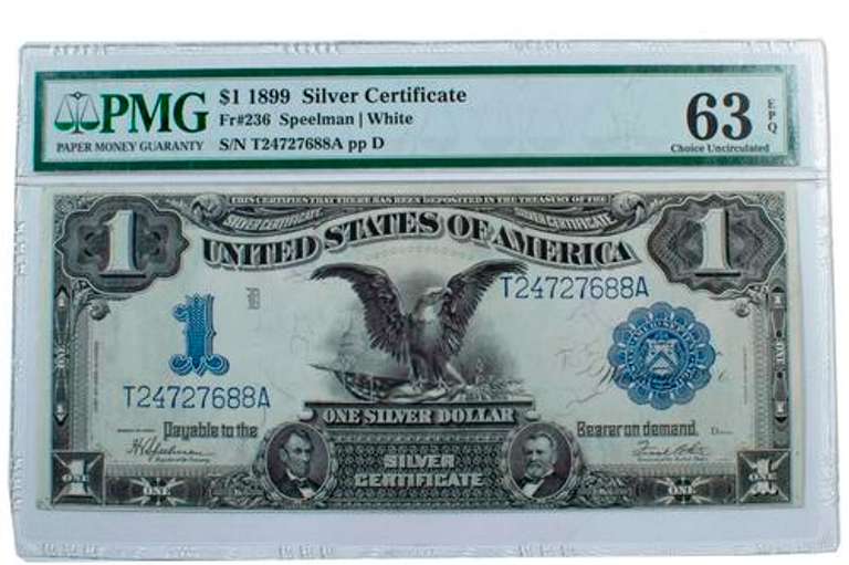 1899 $1 Black Eagle Silver Certificate PMGCh 63 CU EPQ