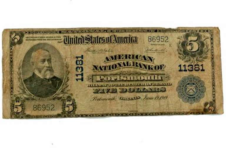 $ 5  1902 American National Bank Of Portsmouth Va  Natl