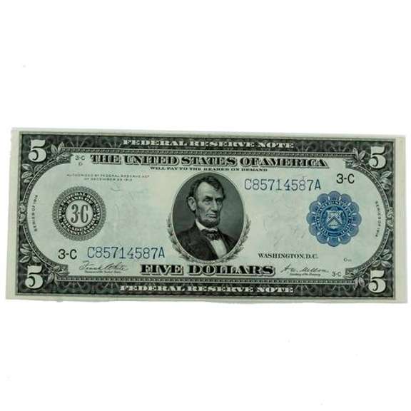 $ 5 Series Of 1914 Lincoln Federal Reserve Note