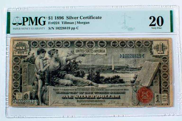1896 $1 Educational Silver Certificate Note PMG VF 20