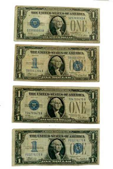 2 Each 1928 A &1934 Funnyback $ 1 Silver Certificates