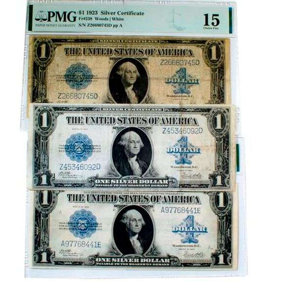 3 1923 Woods White $1 Silver Certificates