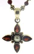 Garnet and Pearl Cross Pendant Necklace