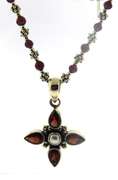 Garnet and Pearl Cross Pendant Necklace