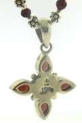 Garnet and Pearl Cross Pendant Necklace