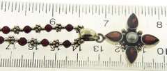 Garnet and Pearl Cross Pendant Necklace
