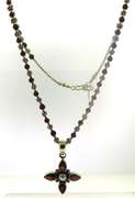 Garnet and Pearl Cross Pendant Necklace
