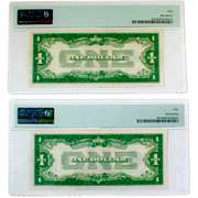 2 Consecutive $1 1928 A Funnyback PMG AU 50 Notes