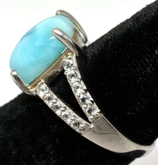 Classy Larimar & Topaz Ring in Sterling Silver