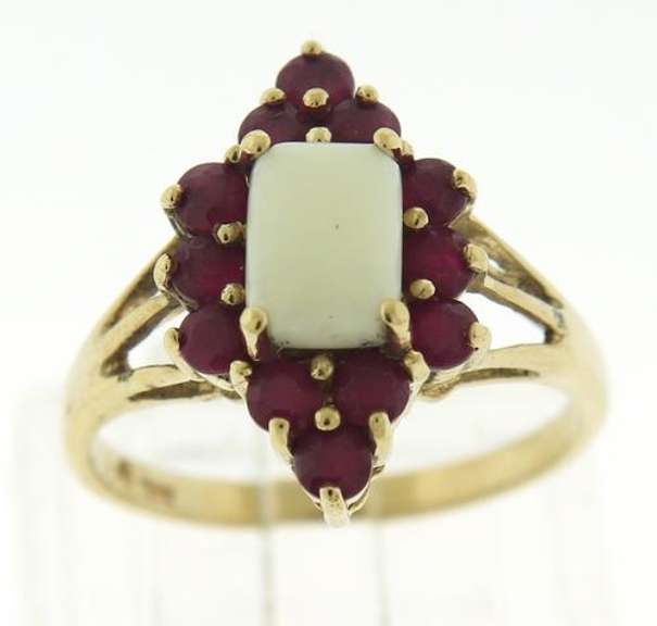 Goregous Yellow Gold Opal w Ruby Halo Ring