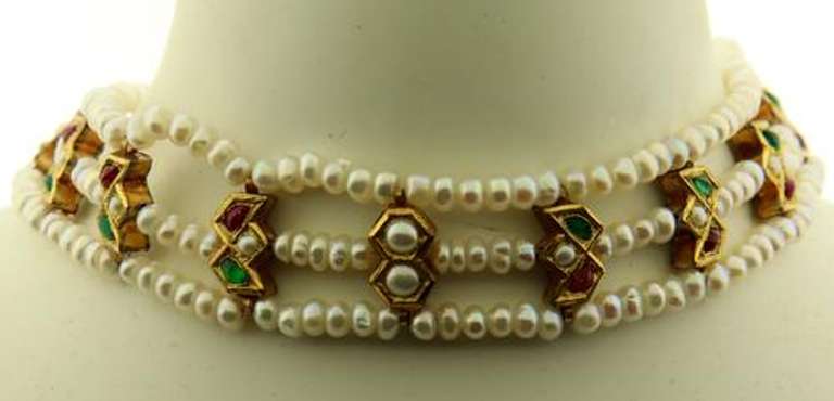 Dramatic 21kt Yellow Gold Plated Pearl, Turquoise, & Enamel Reversible Set