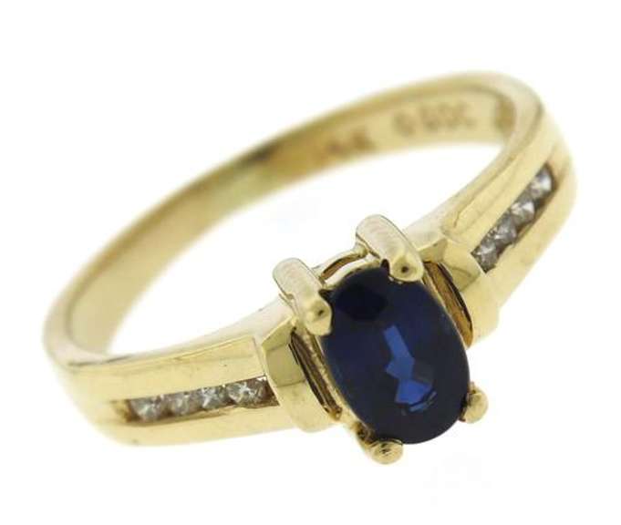 Pretty Yellow Gold Oval Sapphire & Diamond Channel Set