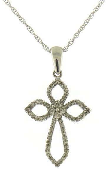 Elegant & Delicate White Gold Diamond Cross Necklace