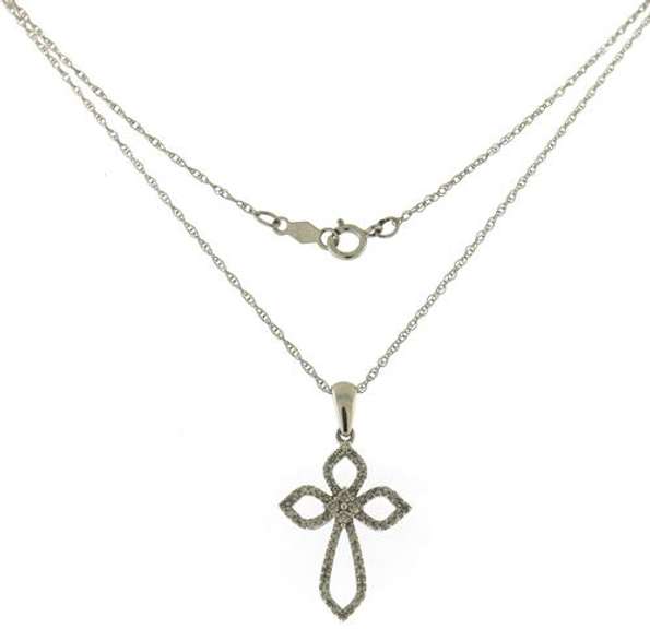 Elegant & Delicate White Gold Diamond Cross Necklace
