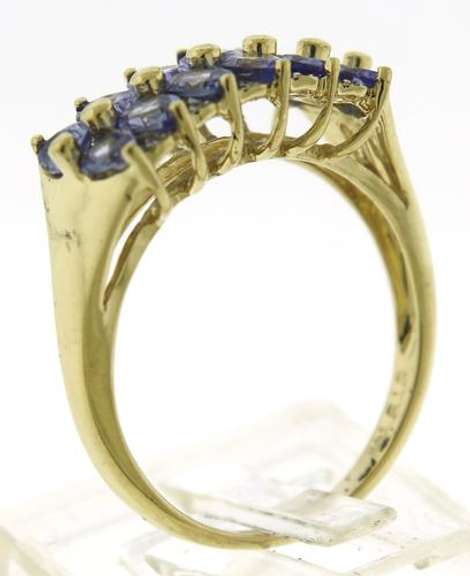 Fantastic 14kt YG Double Row Pear Cut Tanzanite & Diamond Accent Ring