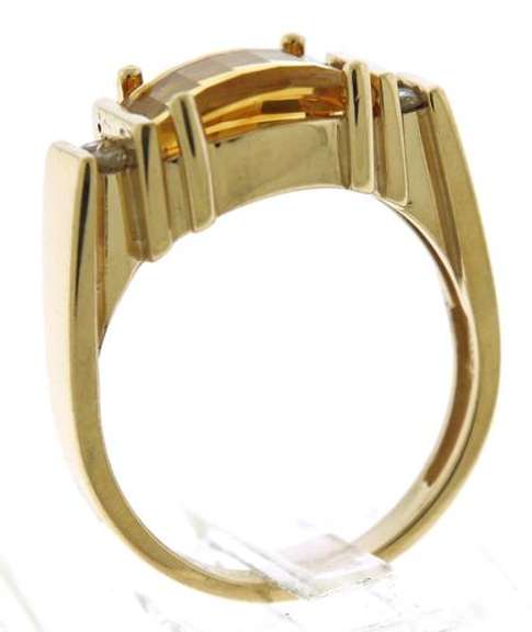 Trendy Faceted Citrine and Diamond Accent Yellow Gold Ring