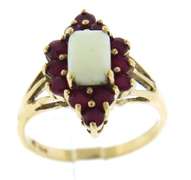 Goregous Yellow Gold Opal w Ruby Halo Ring