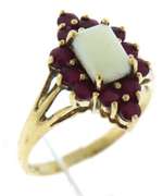 Goregous Yellow Gold Opal w Ruby Halo Ring