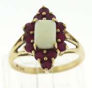 Goregous Yellow Gold Opal w Ruby Halo Ring