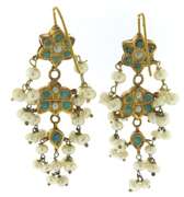 Dramatic 21kt Yellow Gold Plated Pearl, Turquoise, & Enamel Reversible Set