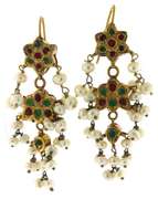 Dramatic 21kt Yellow Gold Plated Pearl, Turquoise, & Enamel Reversible Set