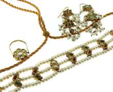 Dramatic 21kt Yellow Gold Plated Pearl, Turquoise, & Enamel Reversible Set