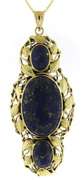Lovely Large Lapis w Leaf Border Yellow Gold Necklace
