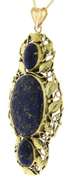 Lovely Large Lapis w Leaf Border Yellow Gold Necklace